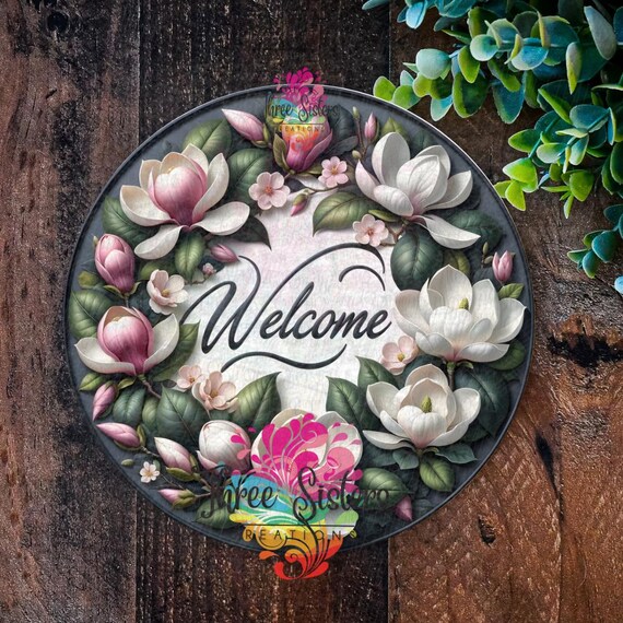 Magnolia Welcome Sign, Floral Door Hanger, Metal Garden Plaque - Etsy