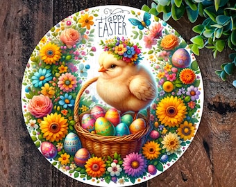 Happy Easter sign, Easter Chick sign, Easter Decorations, Easter wreath, Spring wreath