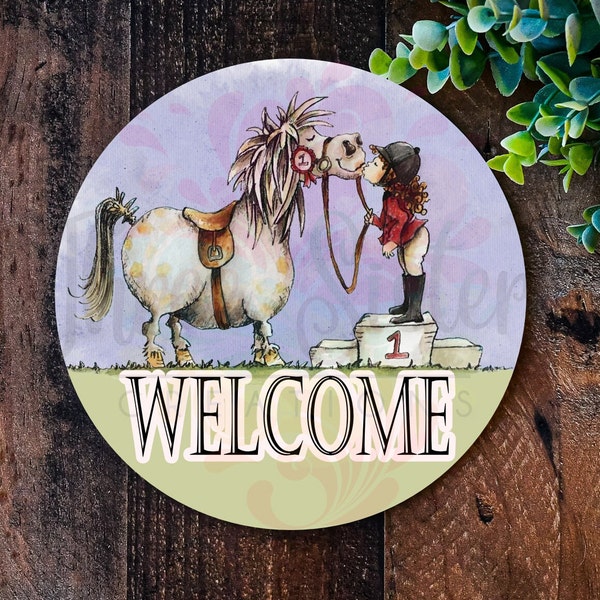 Pony Welcome Sign, Horse Welcome Sign, metal wreath sign,  Horse wreath, Stable Door sign