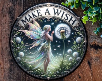 Dandelion Fairy Sign, Make A Wish, Enchanted Garden Decorations, Fairy Plaque