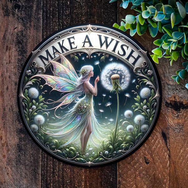 Dandelion Fairy Sign, Make A Wish, Enchanted Garden Decorations, Fairy Plaque