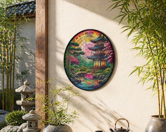 Japanese Pagoda Garden Sign, Zen Temple Metal Wall Art, Outdoor