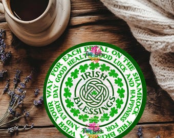 Irish Blessing Shamrock Coaster, Celtic Good Luck Home Gift