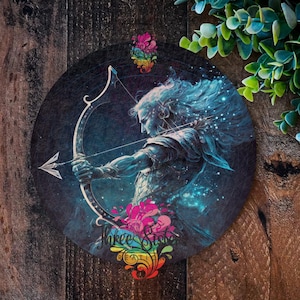 Signe du Sagittaire, signe de couronne, cadeaux de signe du zodiaque, plaque en métal, l'archer, astrologie, couronne du zodiaque, art mural du zodiaque, couronne de porte d'entrée
