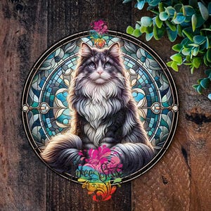Regalos de gato del bosque noruego, vidrieras falsas de gato, monumento para mascotas, letreros de corona de metal, corona de gato
