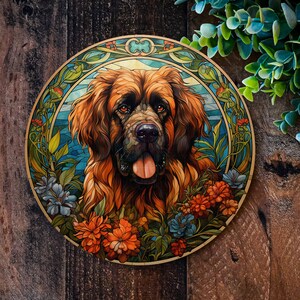 Leonberger Dog Gifts, Dog portrait, Metal dog sign, Pet Memorial plaque, Dog Wreath signs