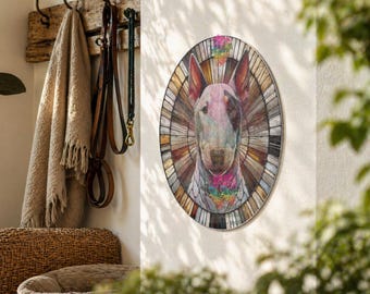 Englischer Bullterrier Zeichen, Glasmalerei-Stil Hundeplakette, Bullterrier Wandkunst, Hundeliebhaber Geschenk UK