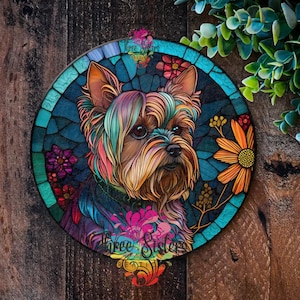 Yorkshire Terrier Metal Sign, Faux Stained Glass Dog Gift