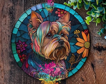 Yorkshire Terrier Zeichen, Metallhundeplakette, Kranzschilder, Glasmalerei, Haustürkranz