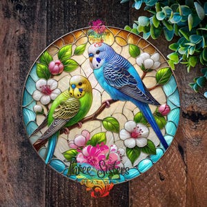 Budgies sign, Budgie Gift, Faux Stained Glass Style Metal plaque, Pair of Parakeet Wall Art for Home Décor, gifts for Bird Lovers