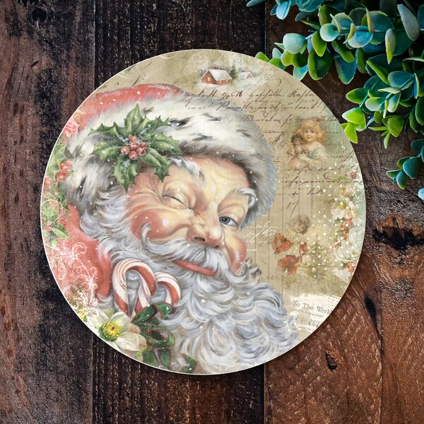 Shabby chic Santa Sign: Perfect for Christmas home Décor & Wreaths! Traditional Santa Claus wreath, metal wreath sign, Xmas decorations