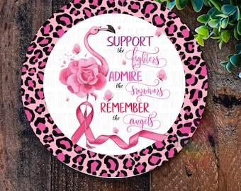 Breast Cancer Awareness, Round Metal Sign for Fundraising and Support, Breast Cancer sign, Breast Cancer wreath, In October we wear pink