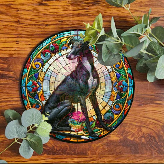 Black Greyhound Sign Greyhound Gifts Outdoor and Garden Metal Decorations Garden Ornaments Dog Memorial Plaque Faux Stained Glass Home Décor