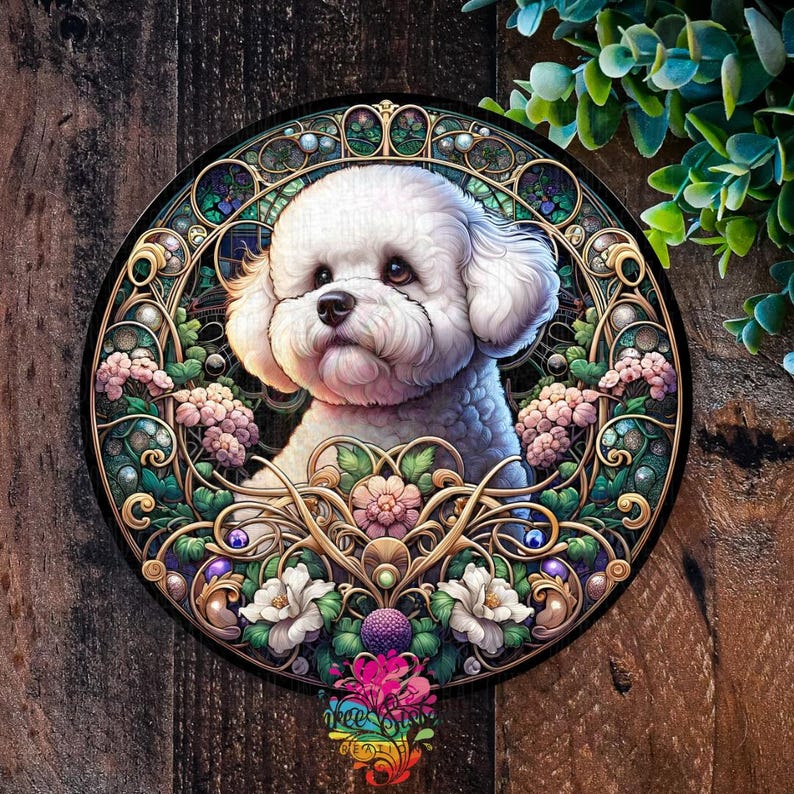 Bichon Frise Dog Gifts, Metal Dog Sign, Pet Memorial Plaque, Dog Wreath