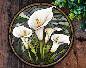 IMITATION stained glass lily , Metal sign, Garden Decorations, Gardening gifts, Faux stained glass wreath sign