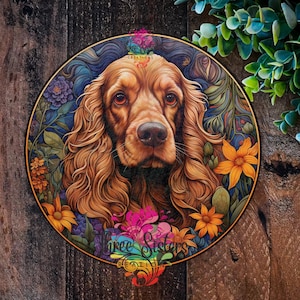 Golden Cocker Spaniel Dog Gifts, Metal dog sign, Pet Memorial plaque, Dog Wreath signs