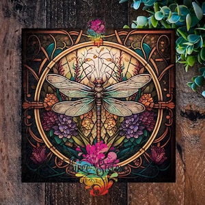 Art Nouveau Dragonfly Metal Sign: Home & Garden Decor
