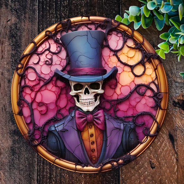 Spooky Skeleton sign, Halloween Sign, Halloween Portrait, Sugar skull, Halloween Wreath, Halloween Decorations