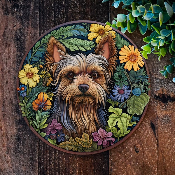 Yorkie Yorkshire Terrier Dog Gifts, Metal dog sign, Pet Memorial plaque, Dog Wreath signs