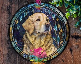 Golden Retriever-Schild, Kranzschilder, Metallhundeschild, Stain-Glas, Metallkranzschilder, Willkommenskranz, Haustürkranz