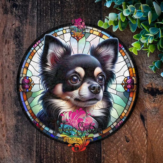 Chihuahua Memorial Sign, Faux Stained Glass Dog Plaque