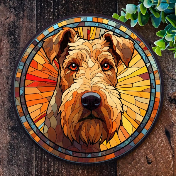 Airedale Terrier, cadeaux de Noël pour les amoureux des chiens, décoration de jardin, plaque en métal, couronne de fleurs, mémorial pour chien, art mural chien, décoration unique