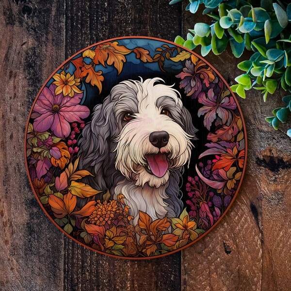 English Sheep Dog Gifts, Metal dog sign, Pet Memorial plaque, Dog Wreath signs