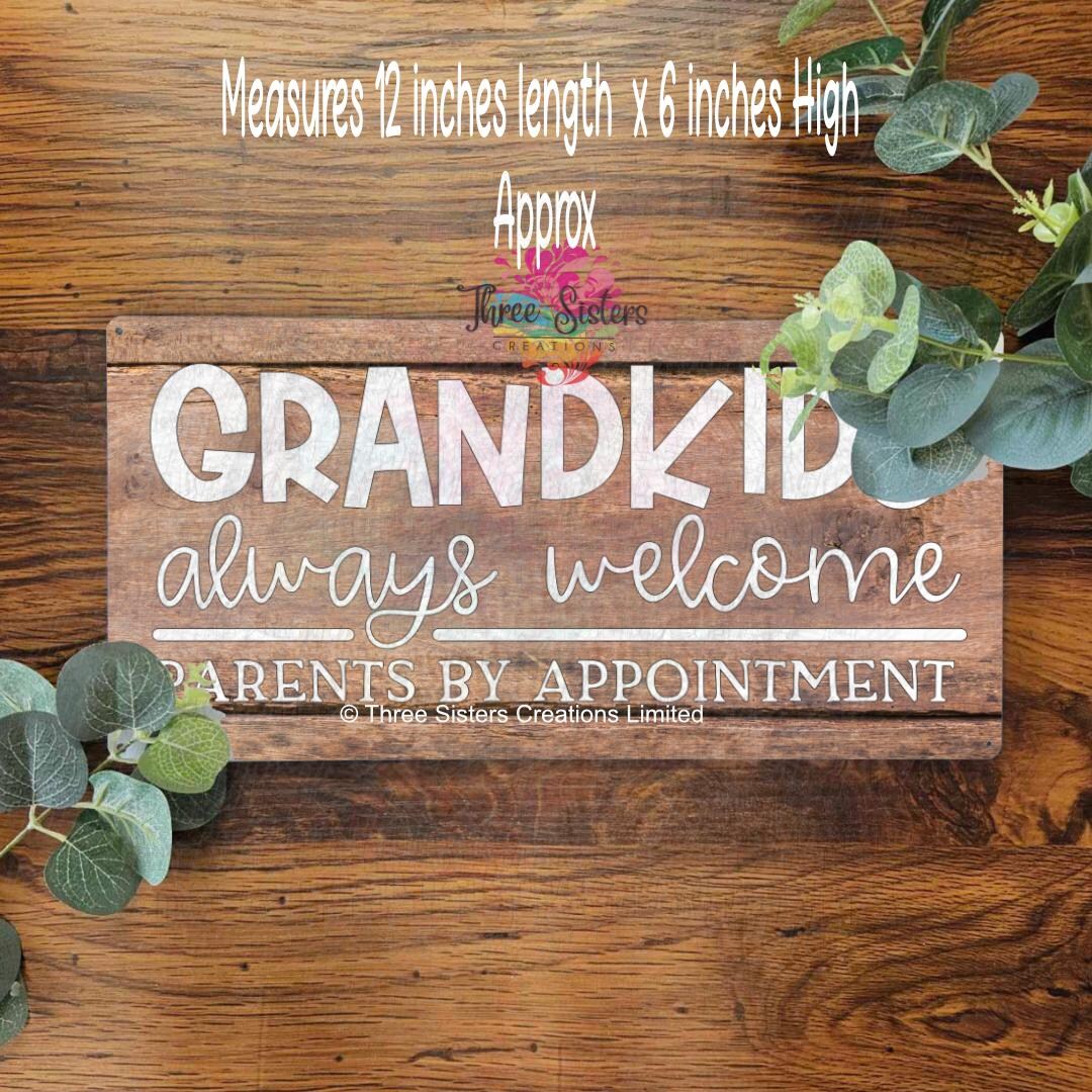 Welcome Anytime Grandkids Welcome Sign, Metal Family Plaque, Front Door or Wall Decor ...