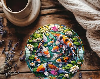 Koi Carp Coaster: Japanese Fish Pond Decor MDF Coaster With Cork