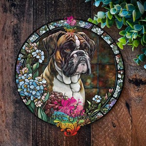 Boxer Dog sign, Metal dog plaque, wreath sign, Front door wreath