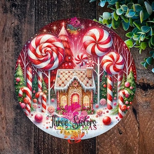 Candy Cane Gingerbread House Sign:  Christmas wreath sign. Peppermint Decorations, Merry Christmas Door Hanger