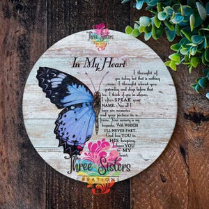 Letrero metálico conmemorativo de mariposa, placa conmemorativa "En mi corazón", regalo de condolencia