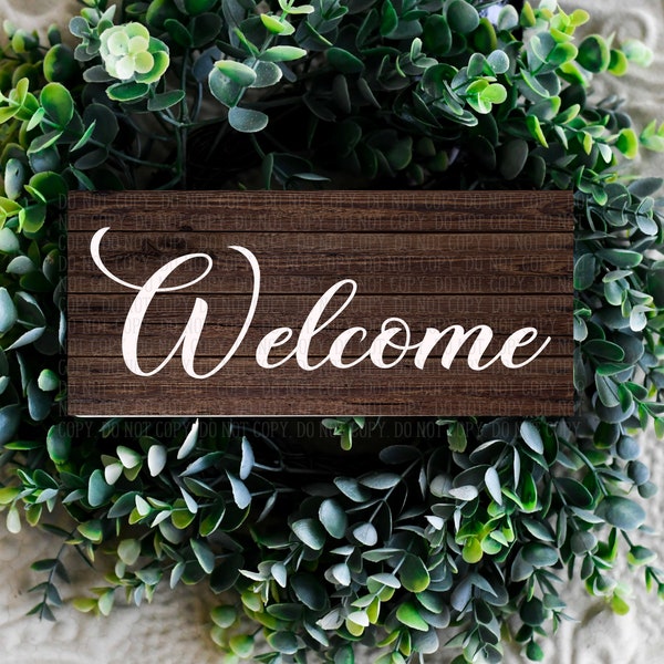 Welcome sign, Welcome wreath sign, Dark wood effect Welcome sign, Wreath sign, Welcome wreath