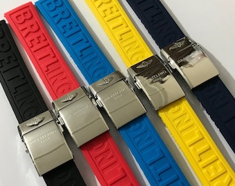 BUNTE Breitling Faltschließe-Uhrenarmbänder – 22/24 mm Breite in Schwarz/Marineblau/Himmelblau/Rot/Gelb