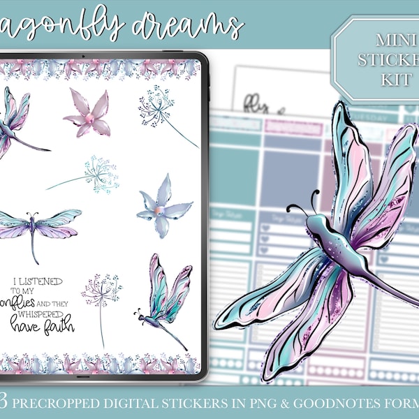 Dragonflies and Dandelions | Digital Stickers | Goodnotes Stickers | Digital Planner Stickers | Goodnotes Planner Stickers | Spring, Floral