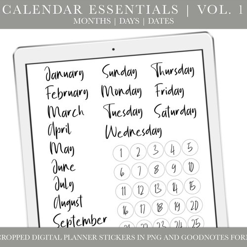 Digital Planner Dates Days Months Stickers Goodnotes Etsy