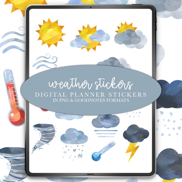 Weather Digital Stickers | Goodnotes Stickers | Digital Planner Stickers | Watercolor Weather Stickers | Precropped PNG Stickers