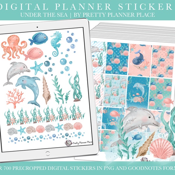 Ocean Digital Planner Stickers, Summer Planner Sticker Kit, Goodnotes Stickers, June Planner Stickers, Precropped Digital Stickers, Sea Life