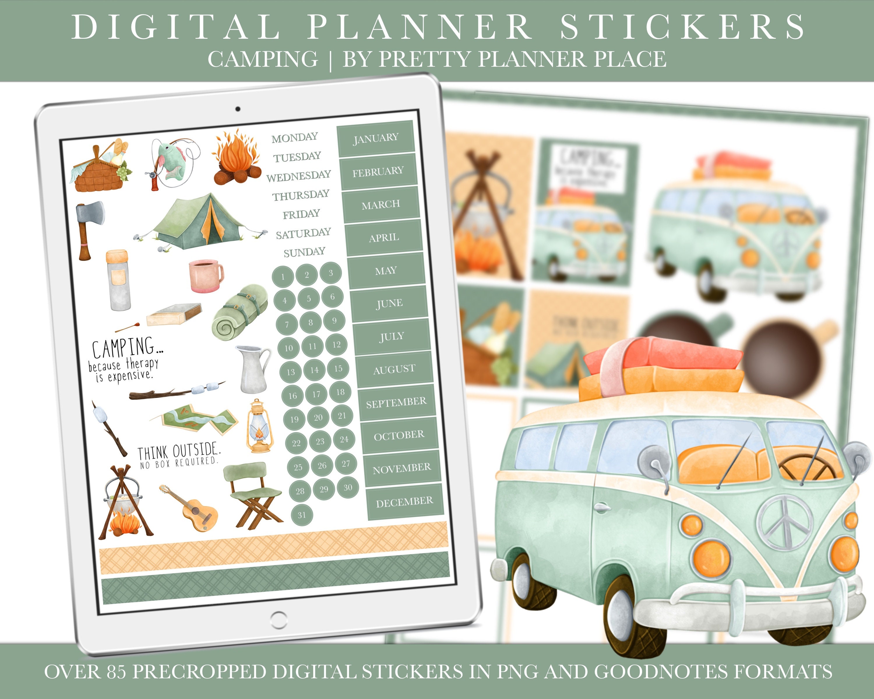 Camping Planner Stickers, Printable Camping Stickers Kit, Camping Scrapbook  Stickers, Camper Stickers, Summer Holiday Stickers, DS125 