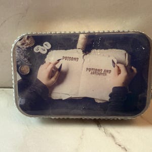 Trinket / Pill box - recycled tin - snarky - poisons, potions antidotes - bling