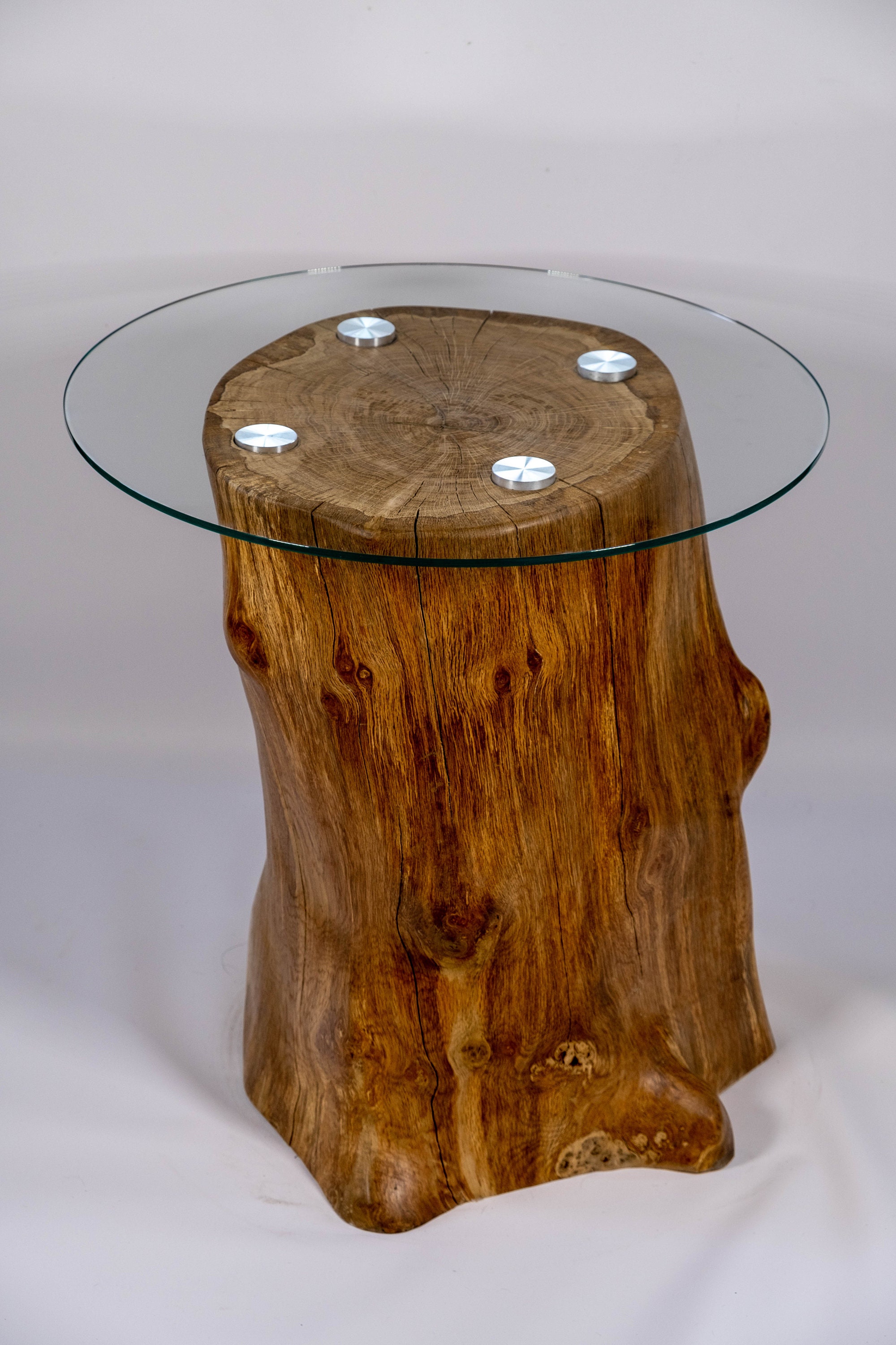 Table solid oak & glass live edge side table coffee table Etsy