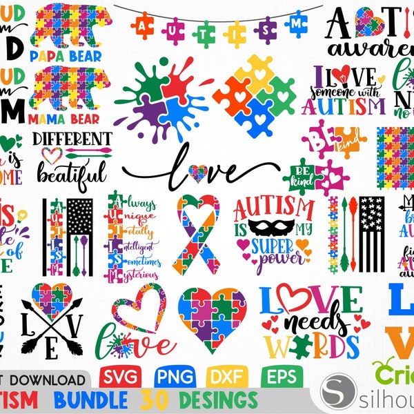 Autism Svg Bunde,Autism Puzzle Svg,Autism Awareness Svg,Autism Mom Svg,Be Kind Svg,Puzzle Piece Svg, Heart,Quotes,Love,Cricut,Cut files