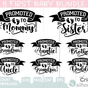 Anuncio del bebé svg, primer bebé svg, mamá svg, mamá svg, nuevo bebé, hermano mayor, camisa familiar a juego, hermana mayor, embarazo, svg, png, dxf, archivos cortados