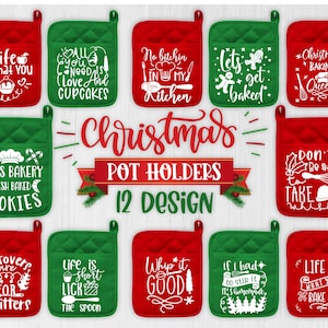 Soporte de la olla de Navidad Svg Bundle, Pot Holder Svg, Navidad hornear Svg, Cocina SVG, Hornear Svg,Navidad Svg,Cortar archivo para Cricut,Dxf,Png