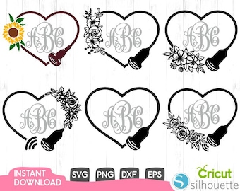 Ultrasound Probe Floral Heart Sonographer  Svg,Ultrasound Svg,Monogram Heart Svg,Nurse Svg,Medical Svg,Cut Files For Cricut,Silhouette