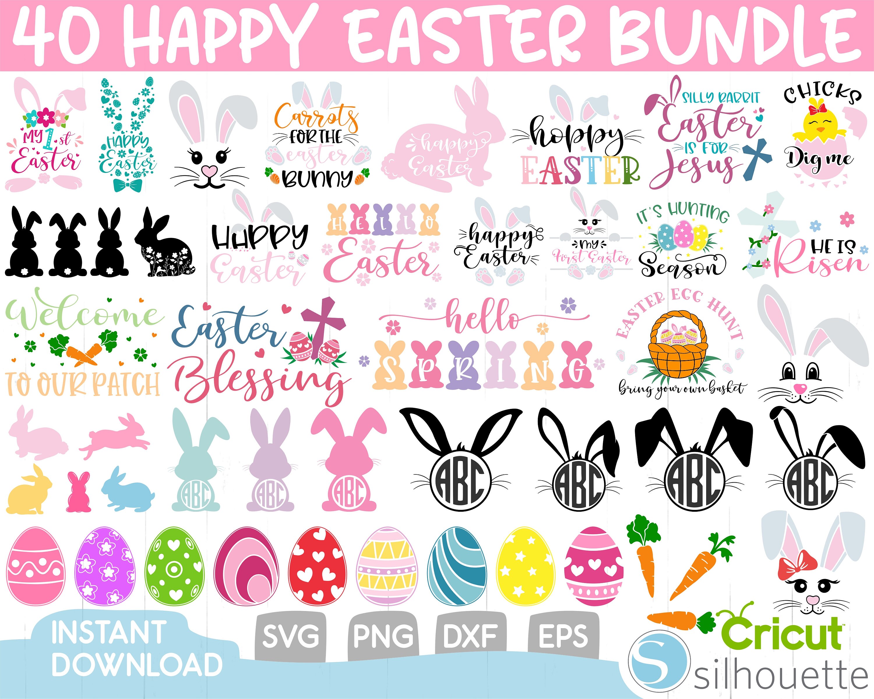 Happy Easter Bundle Svg,Easter Svg,Bunny Svg,Easter Monogram Svg,East…