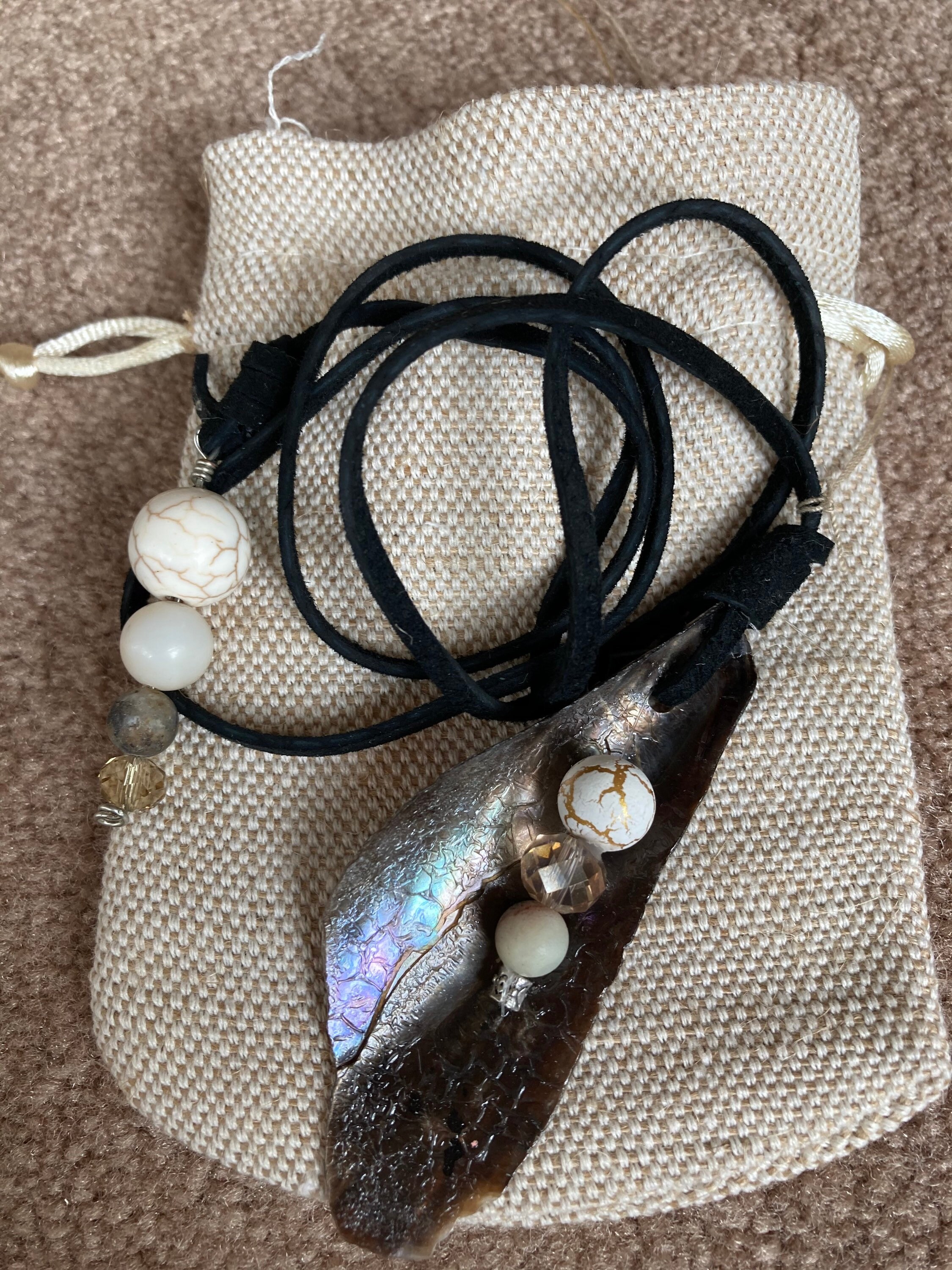 Shell & Leather cord wrap Necklace Etsy