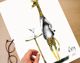 Child illustration drawing The Giraffe in a suit