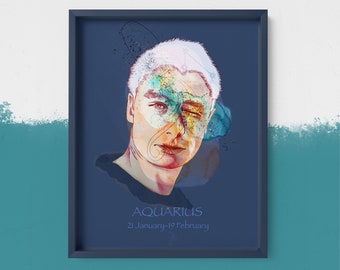 drawing illustration of astrological portrait portrait "Aquarius"