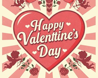 Retro style Happy Valentine's Day art graphic png file